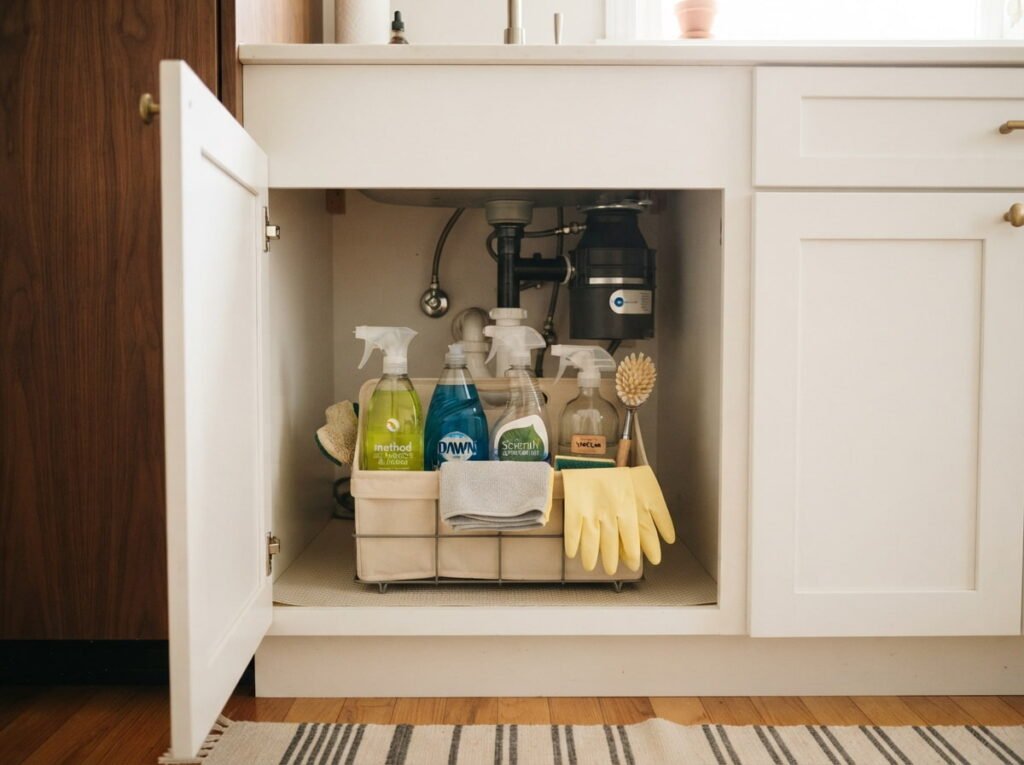 Storing Cleaning Supplies Under the Sink So Nothing Competes for Counter Room