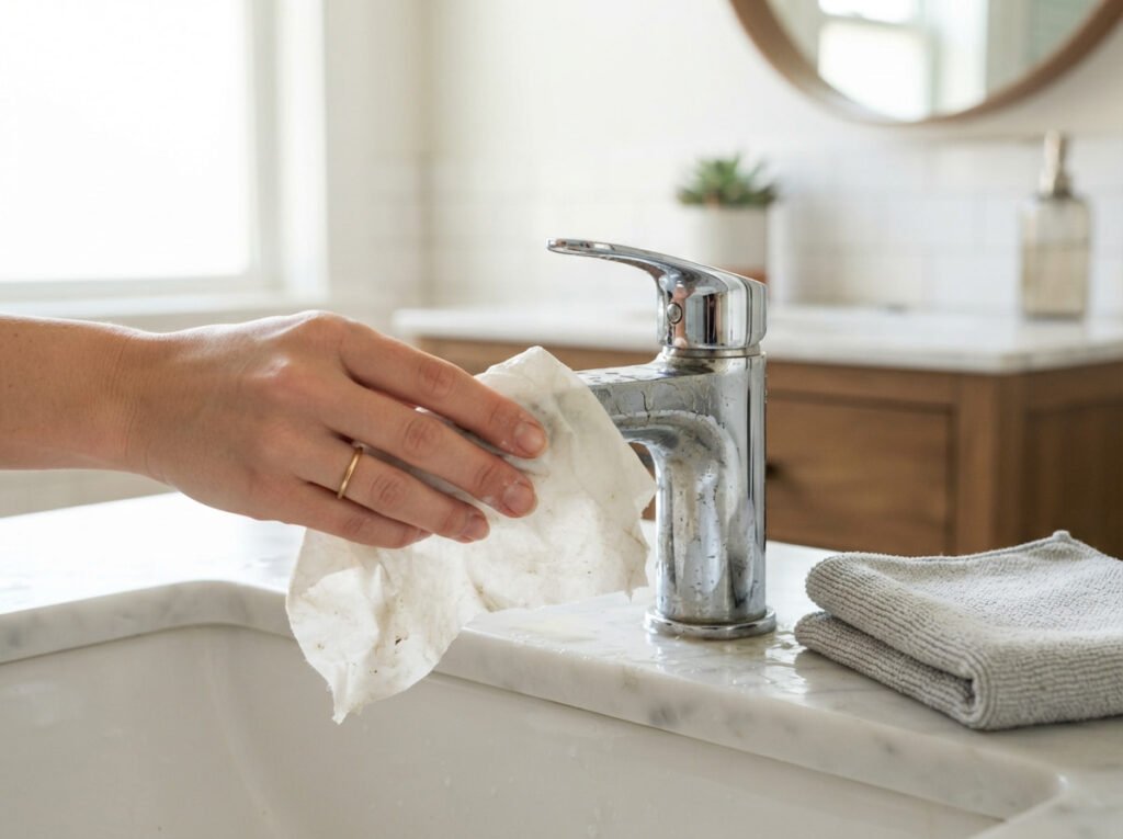 The Dryer Sheet Trick That Removes Soap Scum From Faucets