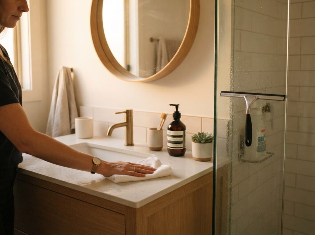 The Two Minute Reset That Keeps a Clean Bathroom From Sliding Back