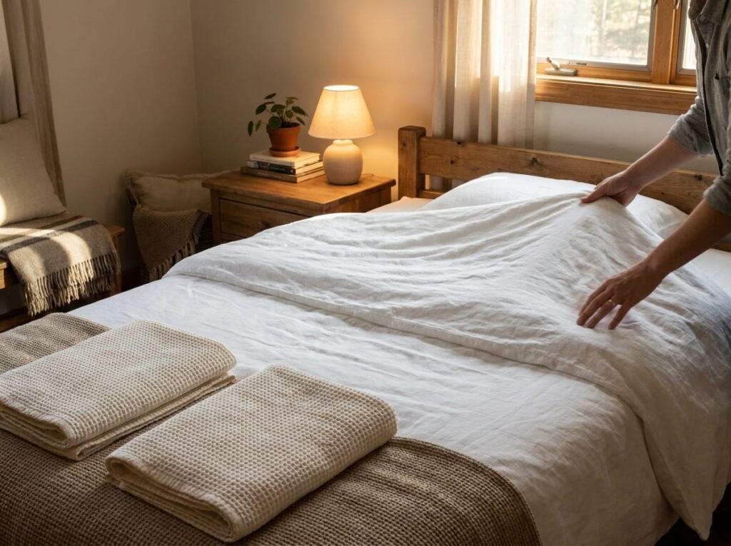 Four Days Out, Setting Up the Guest Room With Fresh Linens and a Clear Space