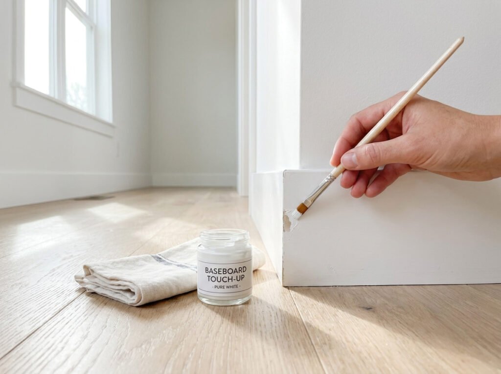 Touching Up Scuffed Paint After Cleaning So Baseboards Look Freshly Done