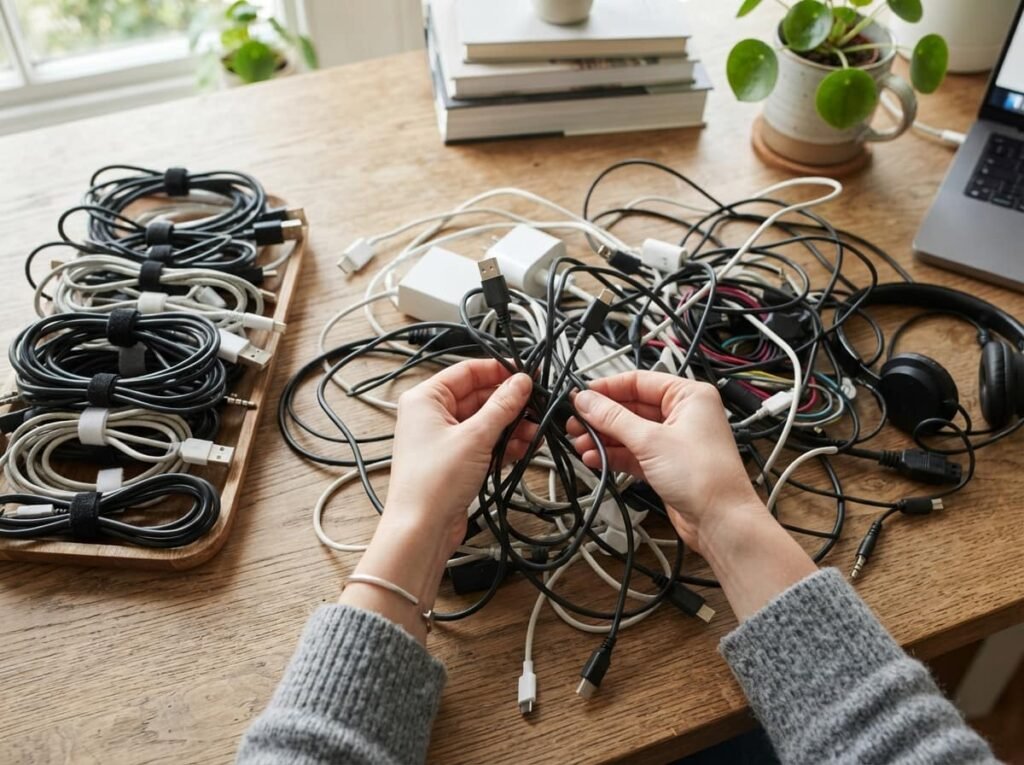 Sort Through Old Cords and Electronics