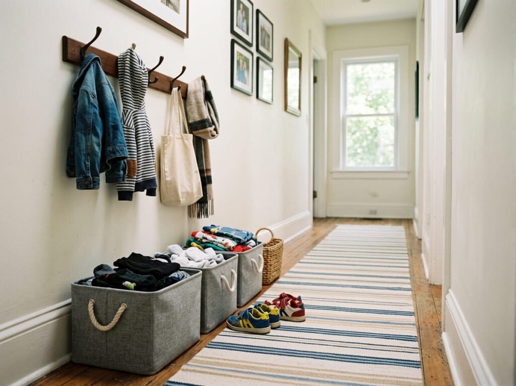Sorting station in a hallway or closet