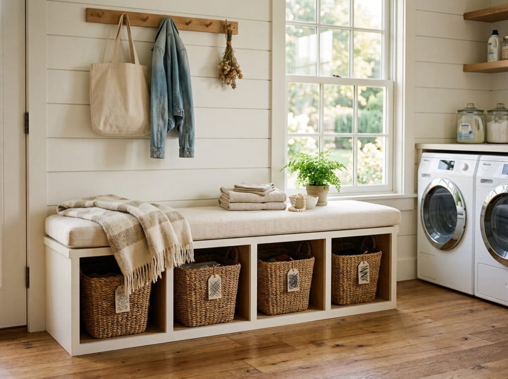 Built in bench with cubby storage