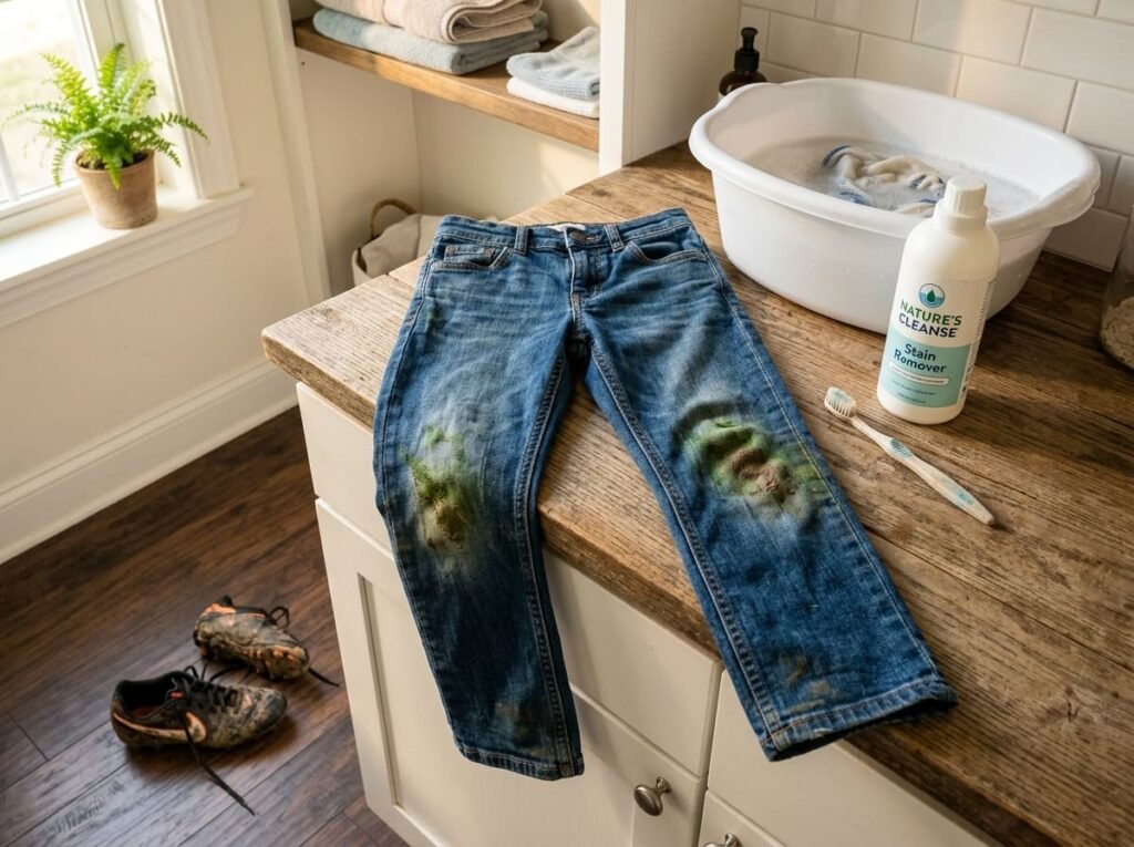 Grass stains on kids' knees