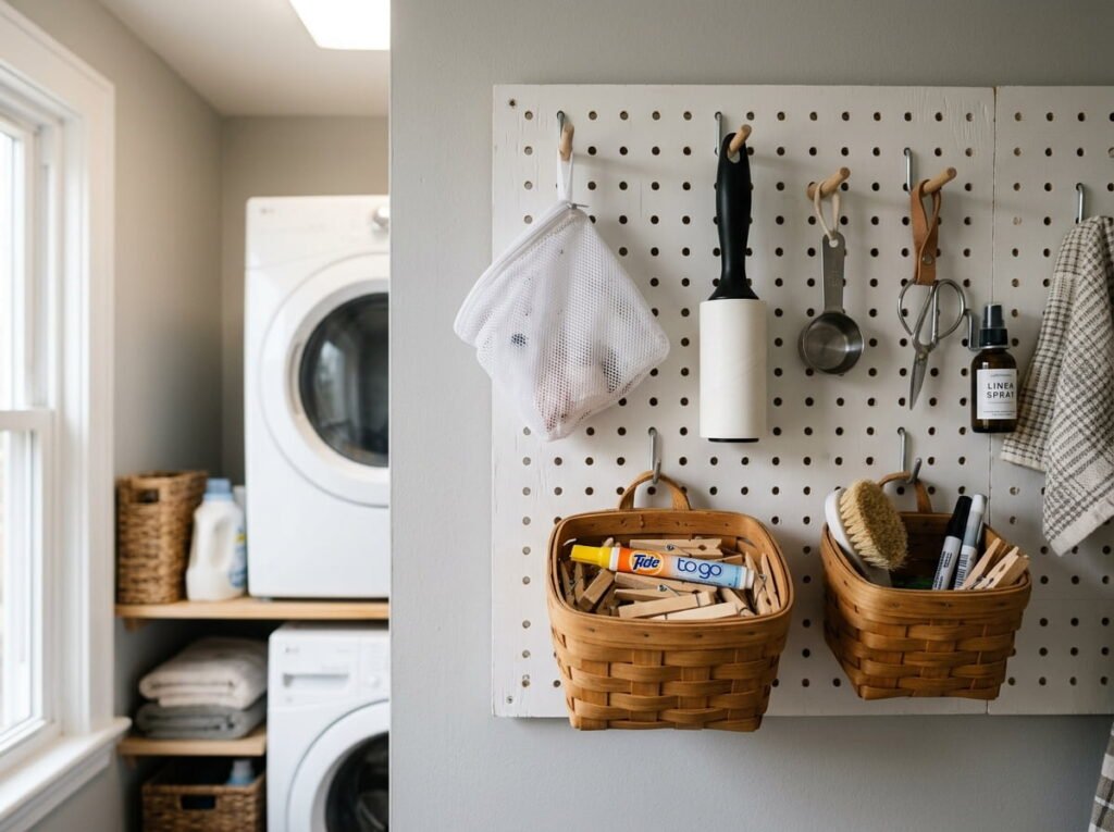 Pegboard wall for small laundry items