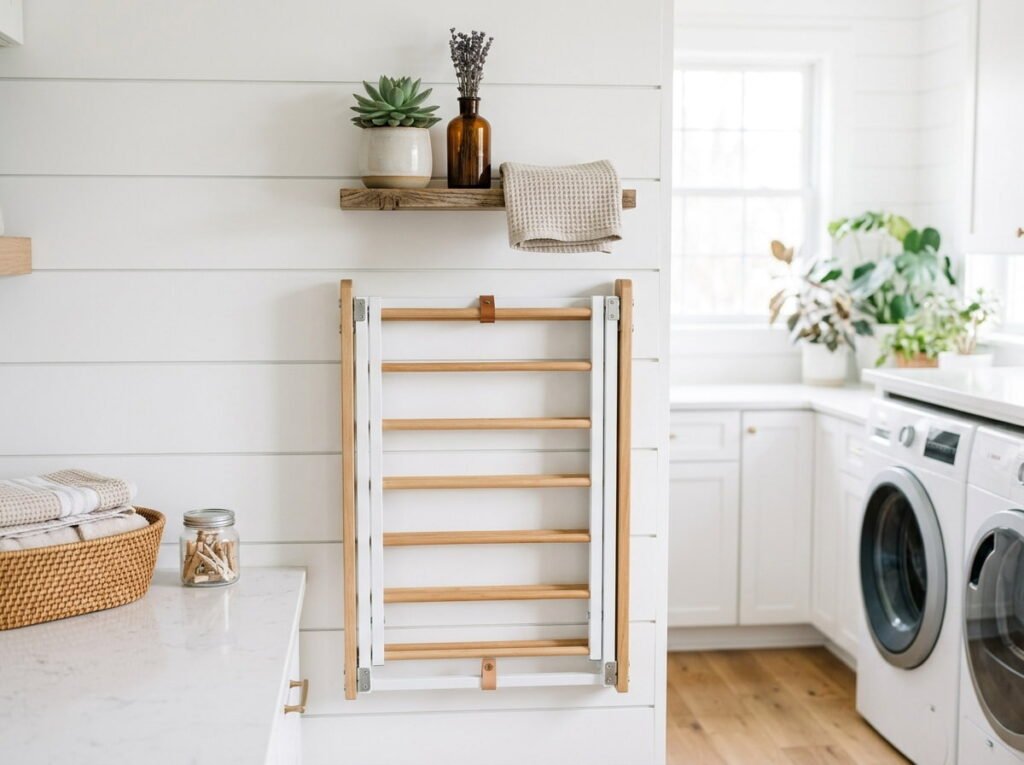 A Drying Rack That Folds Flat Against the Wall When It's Not in Use