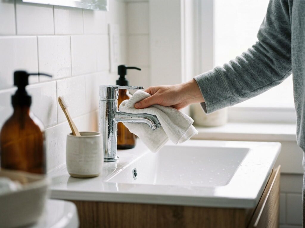 Wipe the Sink and Faucet While You Brush Your Teeth